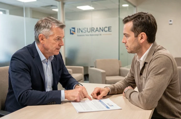Client discutant d'un prélèvement d'assurance AXA Avanssur avec un conseiller en agence