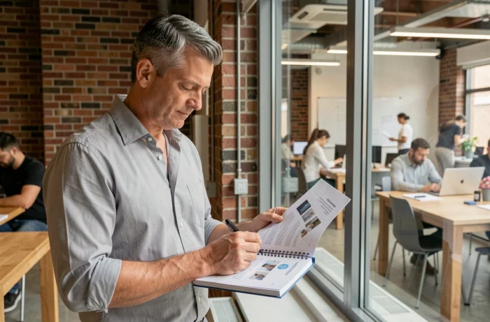Homme en formation professionnelle au recrutement dans un espace de coworking moderne