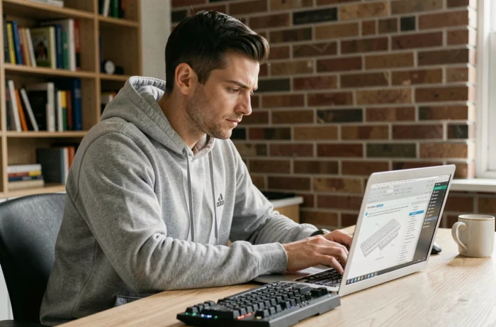Homme installant Tesseract OCR sur son ordinateur portable dans un bureau à domicile